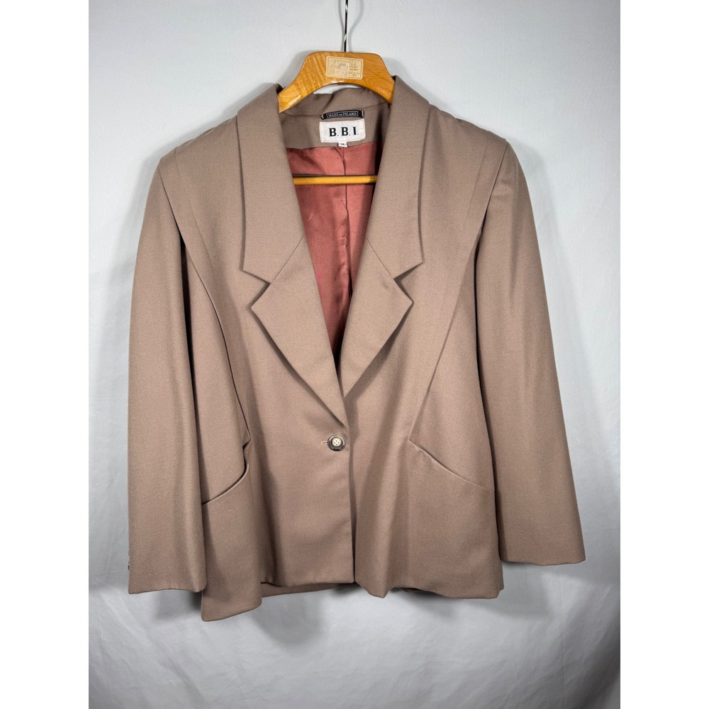 Vintage BBI Blazer Business Career Minimalist Neutral Jacket Size 14